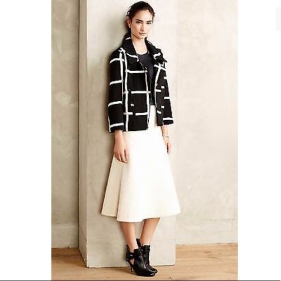Anthropologie | NWT Windowpane Black & white Moto Jacket by Myne sz Medium